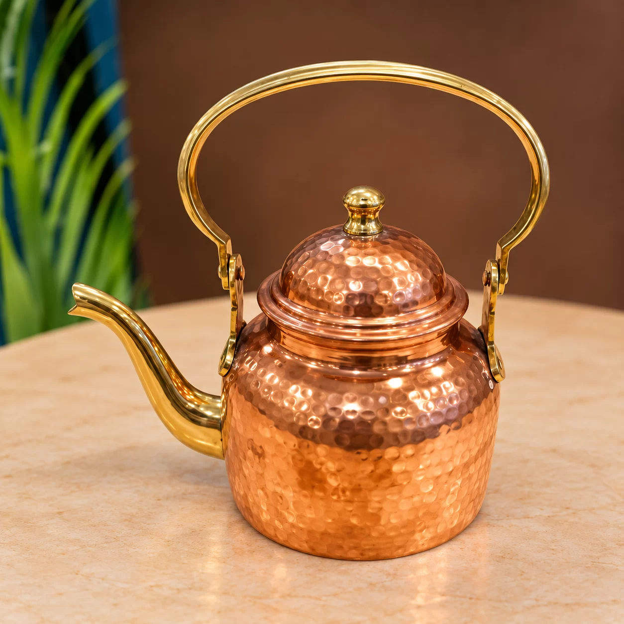 Hammered-Copper-Kettle-with-Brass-Accents